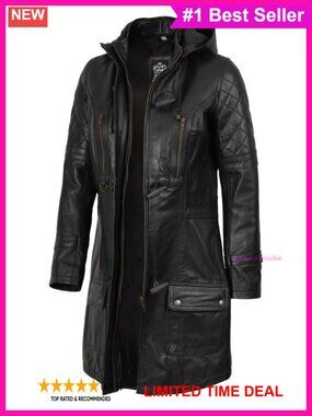 Lambskin Leather Jacket Quilted Car Coat Hooded Button Womens Outerwear